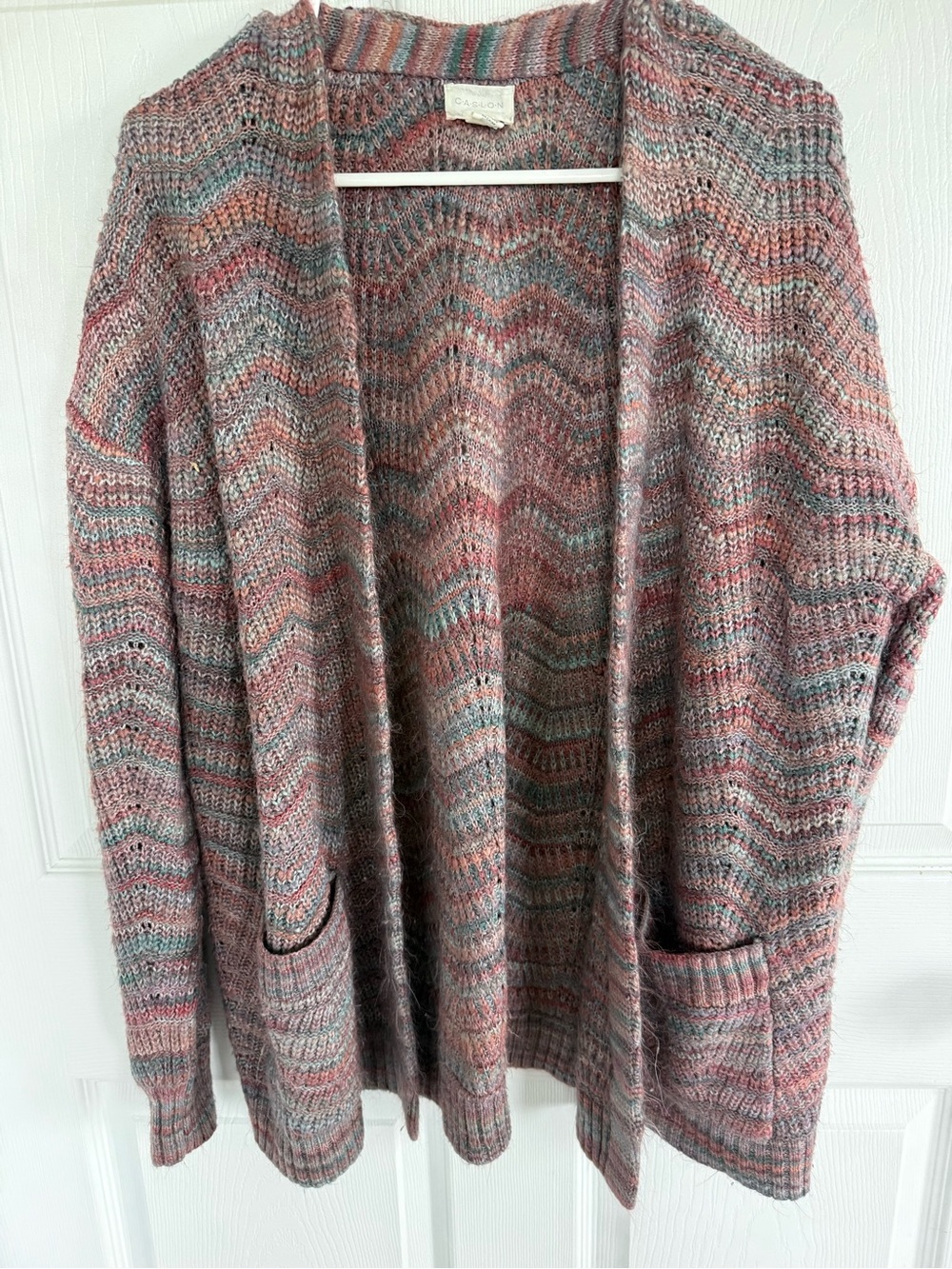 Caslon M Pink Multicolor Open Knit Cardigan Boho Cottagecore Cozy Fall Sweater